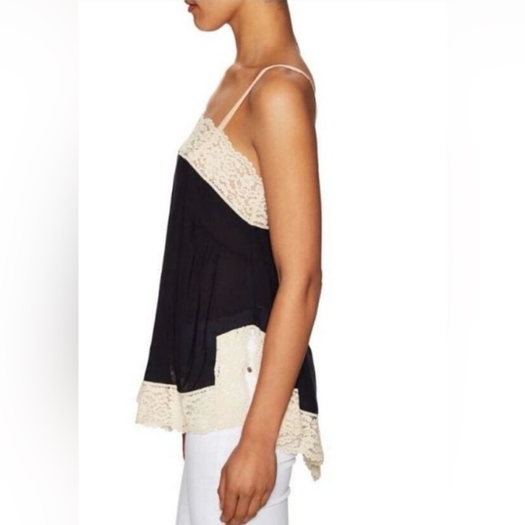 Free People Black & Cream Lace Cami Top Scalloped Tunic Tank Size XS - Picture 4 of 11